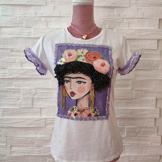 T shirt Frida Kahlo violet